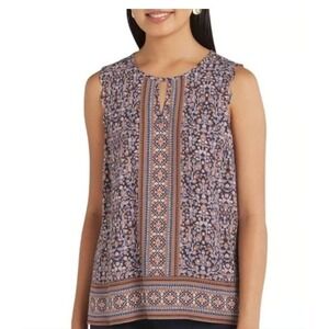 M Earthy Floral Tank Top‎ NEW Daniel Rainn Keyhole Sleeveless Flowy Lightweight